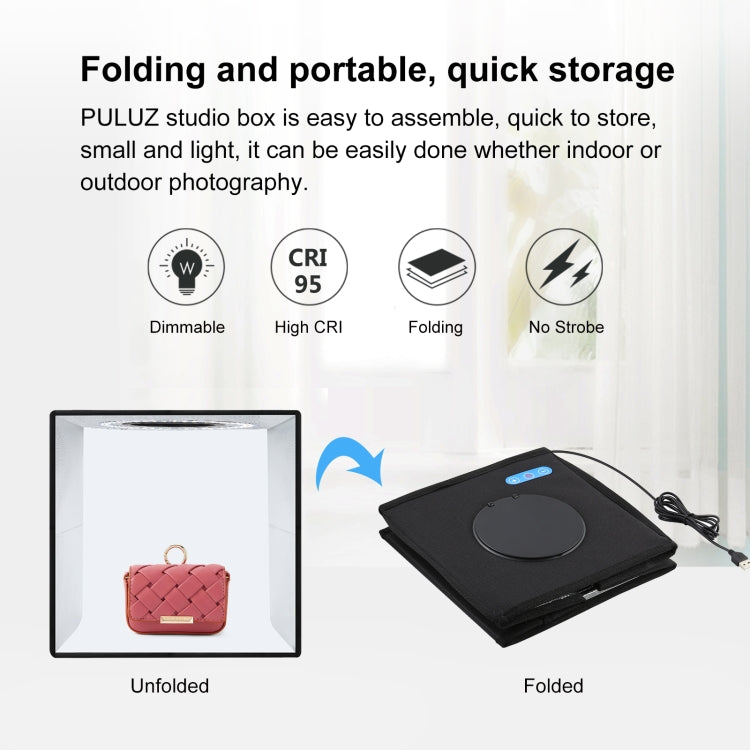 PULUZ 25cm Folding Portable High 97 CRI Ring Light Photo Lighting Studio Shooting Tent Box with 12 Colors Backdrops, Size: 25cm x 25cm x 25cm(Black) - free shipping - PMC TechLife - Order now!