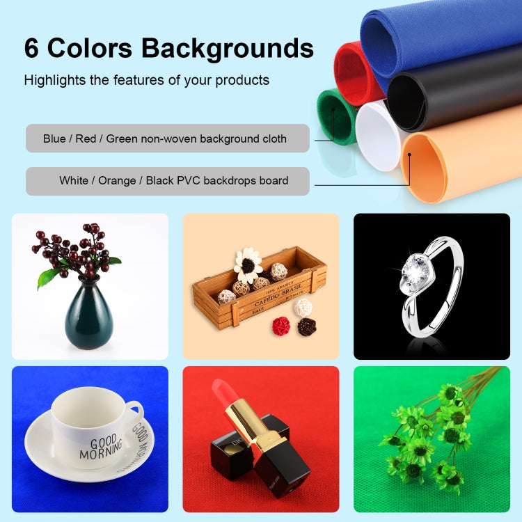 PULUZ Photo Studio Light Box Portable 60 x 60 x 60 cm Light Tent LED 5500K White Light Dimmable Mini 36W Photography Studio Tent Kit with 6 Removable Backdrops (Black Orange White Green Blue Red)(EU Plug) - free shipping - PMC TechLife - Order now!