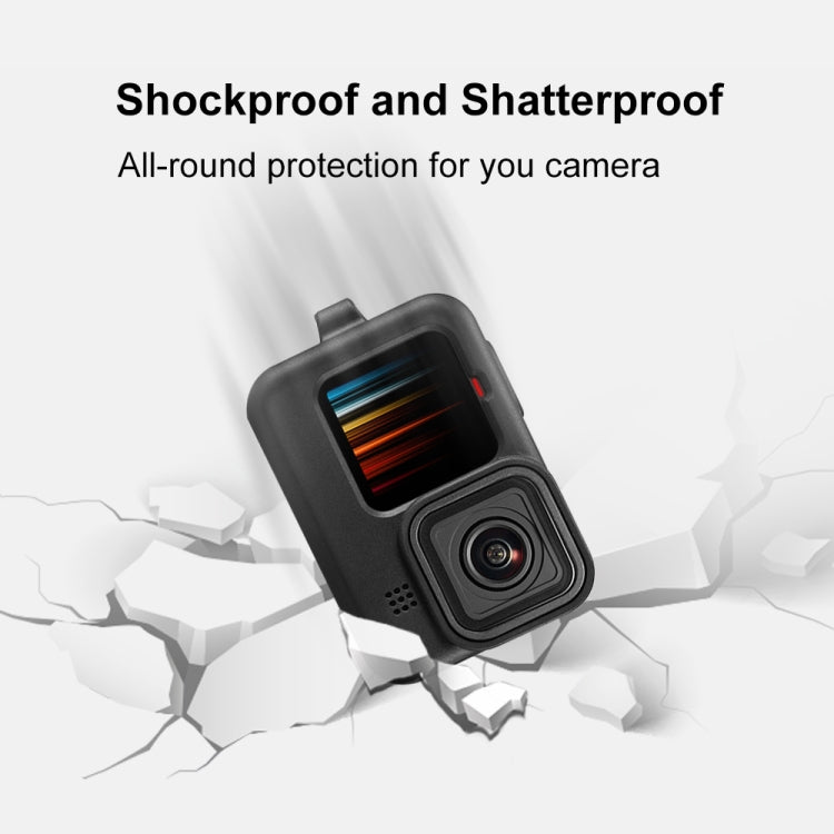 PULUZ for GoPro HERO12 Black /11 Black /10 Black /9 Black Silicone Protective Case Cover with Wrist Strap & Lens Cover(Black) - Silicone Cases by PULUZ | Online Shopping South Africa | PMC TechLife | Buy Now Pay Later Mobicred