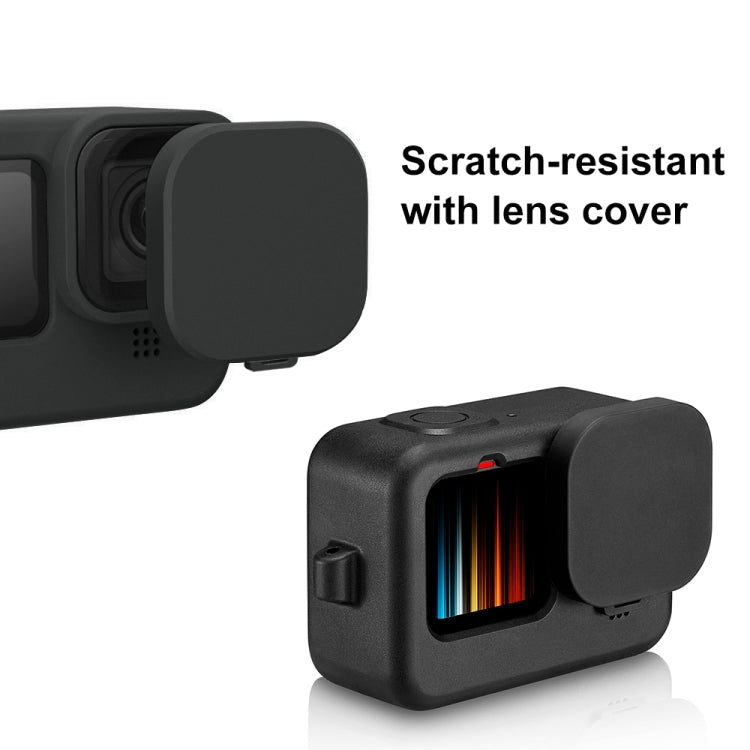 PULUZ for GoPro HERO12 Black /11 Black /10 Black /9 Black Silicone Protective Case Cover with Wrist Strap & Lens Cover(Black) - Silicone Cases by PULUZ | Online Shopping South Africa | PMC TechLife | Buy Now Pay Later Mobicred