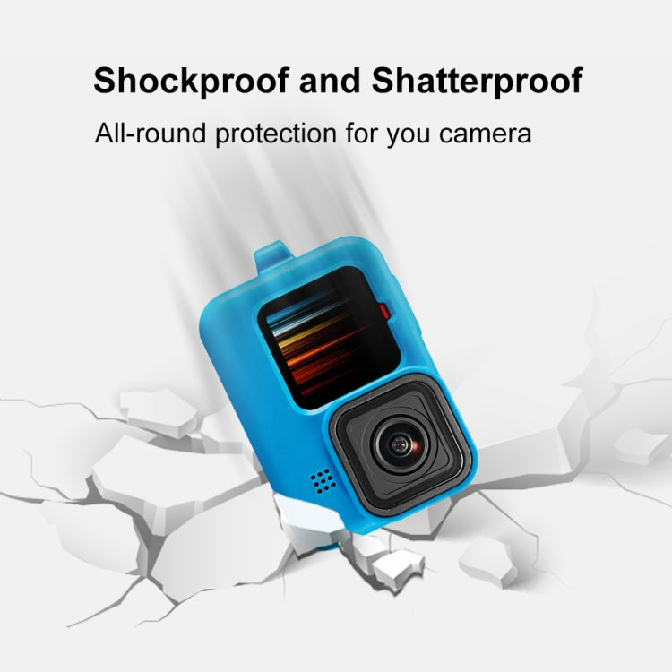 PULUZ for GoPro HERO12 Black /11 Black /10 Black /9 Black Silicone Protective Case Cover with Wrist Strap & Lens Cover(Blue) - Silicone Cases by PULUZ | Online Shopping South Africa | PMC TechLife | Buy Now Pay Later Mobicred