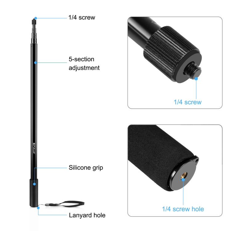 PULUZ 3m Metal Selfie Stick Monopod  for Insta360 One RS / X2 / X3 (Black) - Self Monopod Grip by PULUZ | Online Shopping South Africa | PMC TechLife | Buy Now Pay Later Mobicred