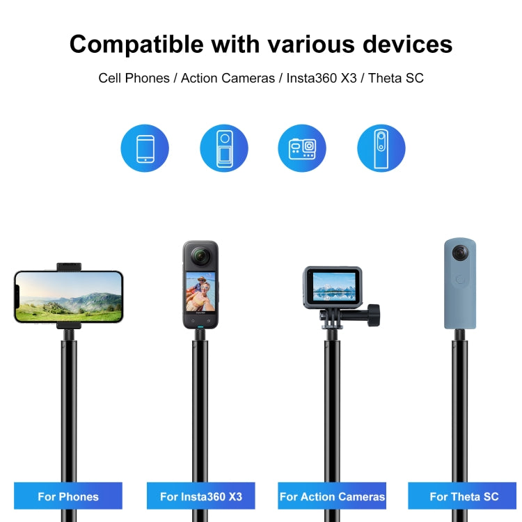 PULUZ 3m Metal Selfie Stick Monopod  for Insta360 One RS / X2 / X3 (Black) - Self Monopod Grip by PULUZ | Online Shopping South Africa | PMC TechLife | Buy Now Pay Later Mobicred