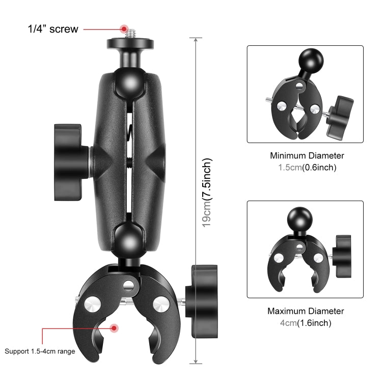 PULUZ Motorcycle Crab Clamp Handlebar Fixed Mount Holder for GoPro and Other Action Cameras(Black) - Bicycle Handlebar Mount by PULUZ | Online Shopping South Africa | PMC Jewellery