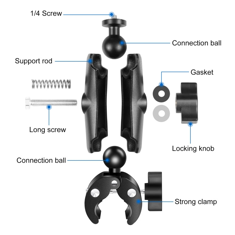 PULUZ Motorcycle Crab Clamp Handlebar Fixed Mount Holder for GoPro and Other Action Cameras(Black) - Bicycle Handlebar Mount by PULUZ | Online Shopping South Africa | PMC Jewellery