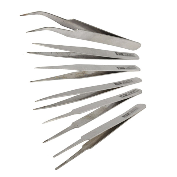 6 PCS Stainless Steel TS-10/ 11/ 12/ 13/ 14/ 15 Straight and Angled Tweezerses(Grey) - Tweezers by VETUS | Online Shopping South Africa | PMC TechLife | Buy Now Pay Later Mobicred