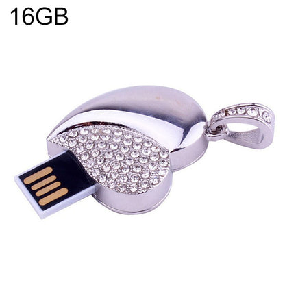 Silver Heart Shaped Diamond Jewelry USB Flash Disk, Special for Valentines Day Gifts (16GB) - USB Flash Drives by PMC Jewellery | Online Shopping South Africa | PMC Jewellery