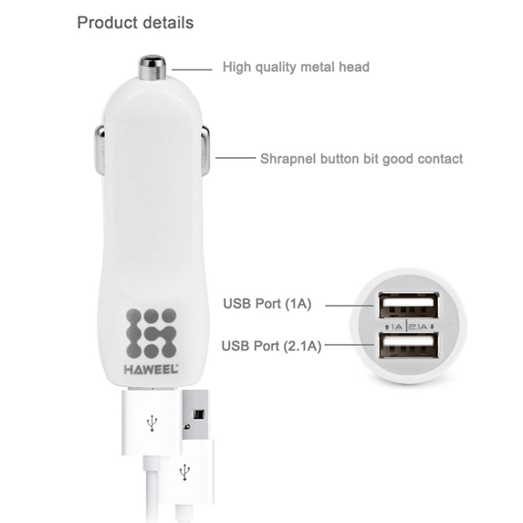 HAWEEL High Quality 2.1A + 1A Dual USB Ports Car Charger(Black) - Car Charger by HAWEEL | Online Shopping South Africa | PMC TechLife | Buy Now Pay Later Mobicred