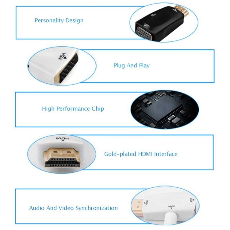 Full HD 1080P HDMI to VGA and Audio Adapter for HDTV / Monitor / Projector(Black) - Adapter by PMC TechLife | Online Shopping South Africa | PMC TechLife