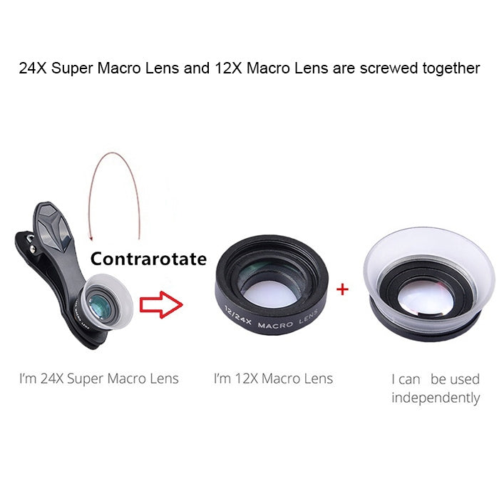APEXEL APL-24X-H 2 in 1 Universal External 12X & 24X Macro Mobile Phone Lens with Lens Hood - Combination Lens by APEXEL | Online Shopping South Africa | PMC Jewellery
