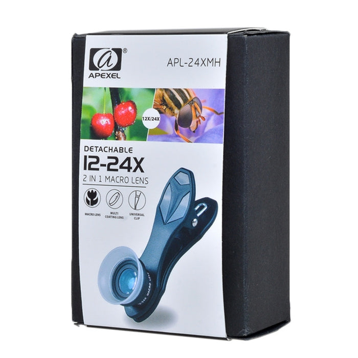 APEXEL APL-24X-H 2 in 1 Universal External 12X & 24X Macro Mobile Phone Lens with Lens Hood - Combination Lens by APEXEL | Online Shopping South Africa | PMC TechLife