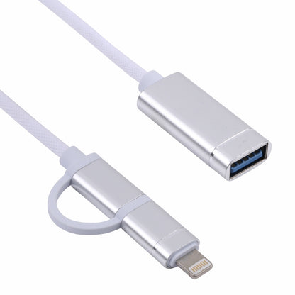 USB 3.0 Female to 8 Pin + USB-C / Type-C Male Charging + Transmission OTG Nylon Braided Adapter Cable, Cable Length: 11cm(Silver + White) - Converter & Adapter by PMC Jewellery | Online Shopping South Africa | PMC Jewellery