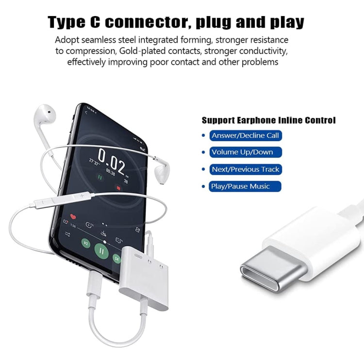 3 in 1 USB-C + 3.5mm + 3.5mm to USB-C Digital Charge Audio Adapter (White) - Audio Adapter by PMC Jewellery | Online Shopping South Africa | PMC Jewellery