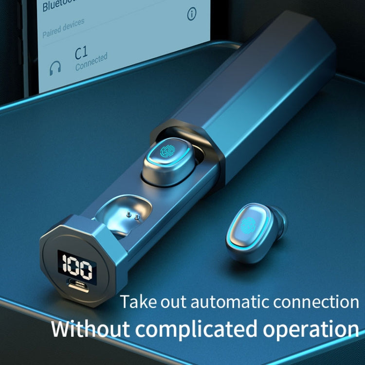 C1 Bluetooth 5.0 TWS Circular Chimney Touch Digital Display True Wireless Bluetooth Earphone with Charging Box(Blue) - TWS Earphone by PMC TechLife | Online Shopping South Africa | PMC TechLife