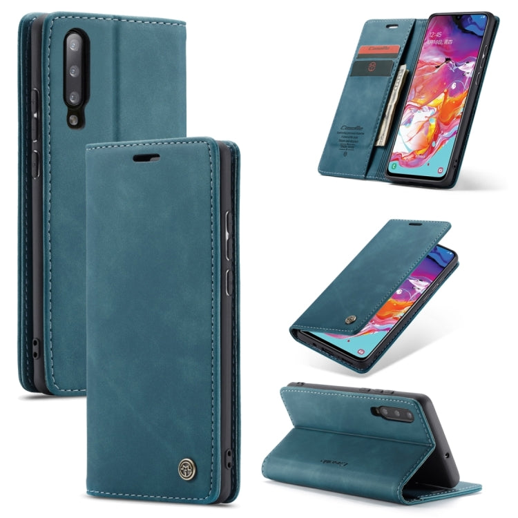 CaseMe-013 Multifunctional Retro Frosted Horizontal Flip Leather Case for Galaxy A70, with Card Slot & Holder & Zipper Wallet & Photo Frame(Blue) - free shipping - PMC TechLife - Order now!