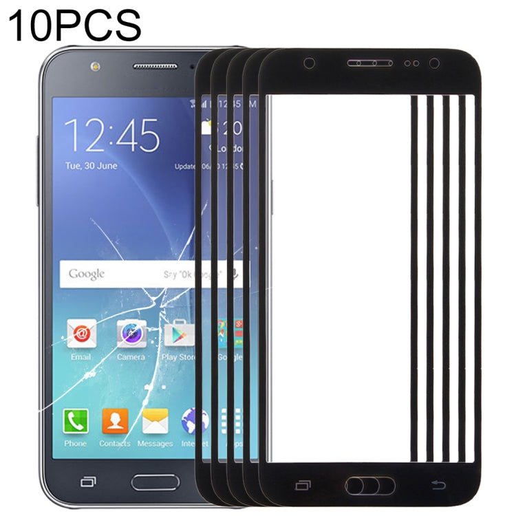 For Samsung Galaxy J7 / J700 10pcs Front Screen Outer Glass Lens (Black) - Outer Glass Lens by PMC Jewellery | Online Shopping South Africa | PMC Jewellery