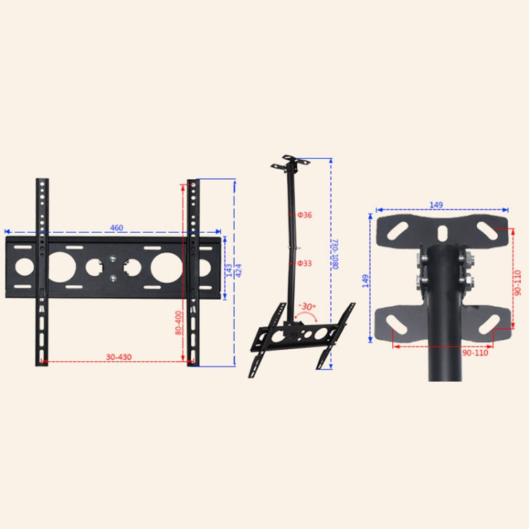 32-65 inch Universal Height & Angle Adjustable Single Screen TV Wall-mounted Ceiling Dual-use Bracket, Retractable Range: 0.5-2m - TV Brackets & Mounts by PMC TechLife | Online Shopping South Africa | PMC TechLife