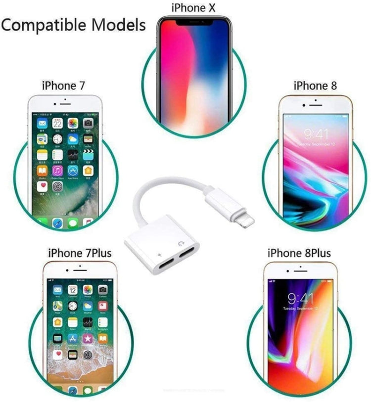 ZS-S1802 2 in 1 8 Pin Male to 8 Pin Charging + 8 Pin Audio Female Connector Earphone Adapter, Support Calls & Wire Control, Compatible with All IOS System - Earphone Adapter by PMC TechLife | Online Shopping South Africa | PMC TechLife