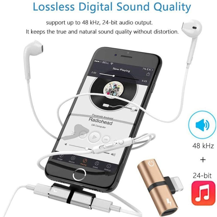 Zs-18182 2 in 1 8 Pin Male to 8 Pin Charging + 8 Pin Audio Female Connector Earphone Adapter, Supports Call & Volume Control(Silver) - Earphone Adapter by PMC TechLife | Online Shopping South Africa | PMC TechLife
