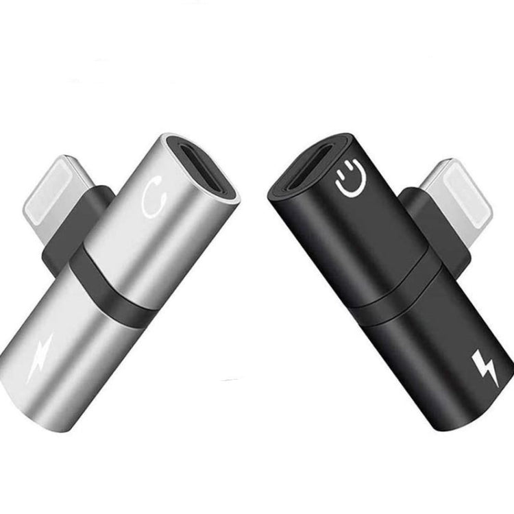 Zs-18182 2 in 1 8 Pin Male to 8 Pin Charging + 8 Pin Audio Female Connector Earphone Adapter, Supports Call & Volume Control(Silver + Black) - Earphone Adapter by PMC TechLife | Online Shopping South Africa | PMC TechLife
