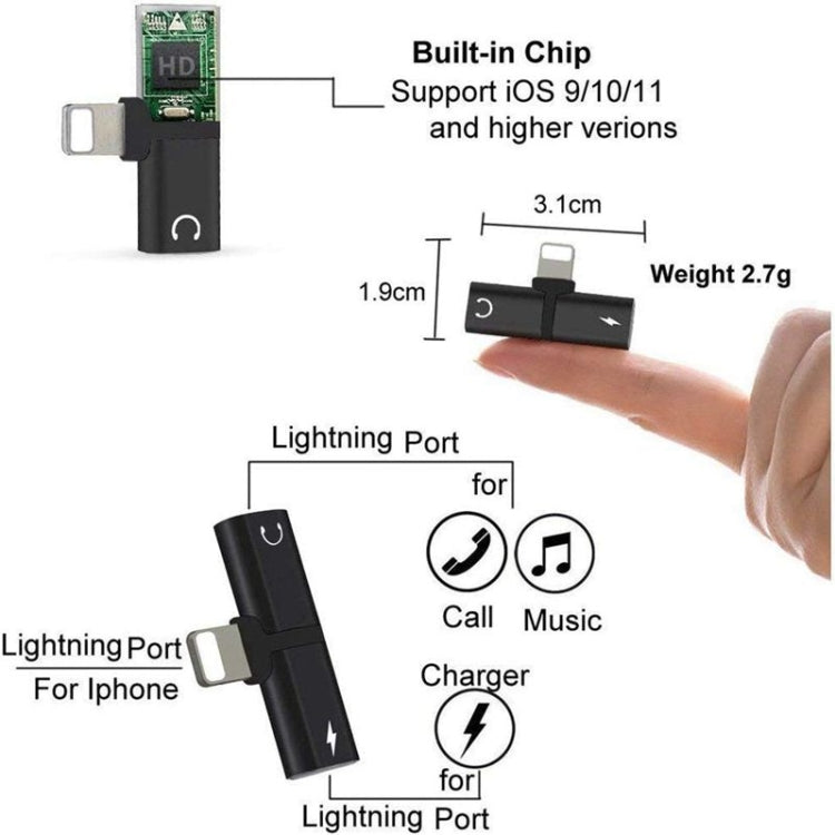 Zs-18182 2 in 1 8 Pin Male to 8 Pin Charging + 8 Pin Audio Female Connector Earphone Adapter, Supports Call & Volume Control(Silver + Black) - Earphone Adapter by PMC TechLife | Online Shopping South Africa | PMC TechLife