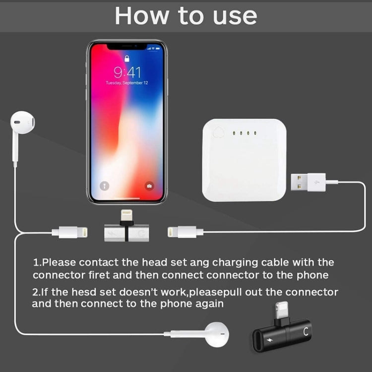 Zs-18182 2 in 1 8 Pin Male to 8 Pin Charging + 8 Pin Audio Female Connector Earphone Adapter, Supports Call & Volume Control(Silver + Black) - Earphone Adapter by PMC TechLife | Online Shopping South Africa | PMC TechLife