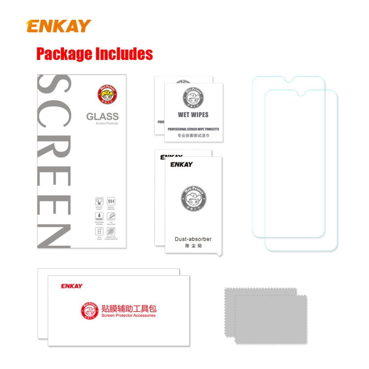 For Redmi 9 / 9A / 9C 2 PCS ENKAY Hat-Prince 0.26mm 9H 2.5D Curved Edge Tempered Glass Film -  by ENKAY | Online Shopping South Africa | PMC TechLife | Buy Now Pay Later Mobicred