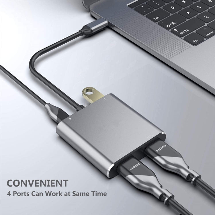 ZS-SG4T1HD2 4-in-1 Type-C to Dual HDMI + USB 3.0 Port + Type-C PD Charging Port Multi-functional HD Dock Adapter(Grey) - free shipping - PMC TechLife - Order now!