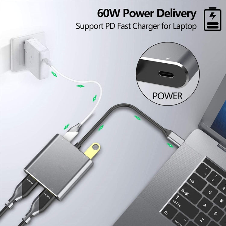ZS-SG4T1HD2 4-in-1 Type-C to Dual HDMI + USB 3.0 Port + Type-C PD Charging Port Multi-functional HD Dock Adapter(Grey) - free shipping - PMC TechLife - Order now!