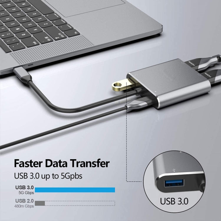 ZS-SG4T1HD2 4-in-1 Type-C to Dual HDMI + USB 3.0 Port + Type-C PD Charging Port Multi-functional HD Dock Adapter(Grey) - free shipping - PMC TechLife - Order now!