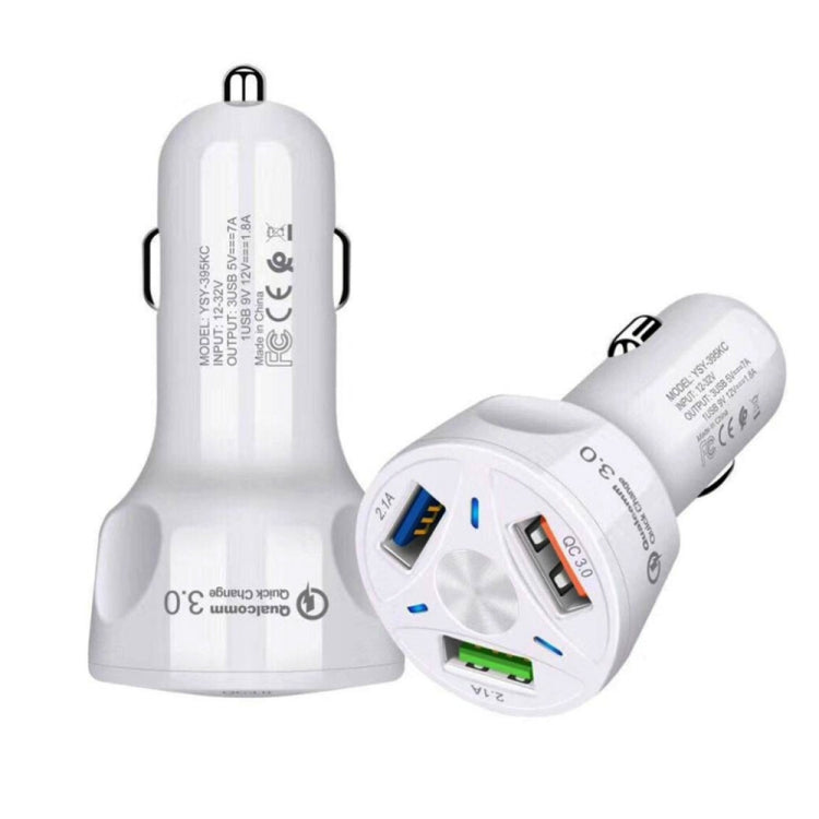 YSY-395KC QC3.0 3 USB 35W High Power Vehicle Charger / Mobile Phone Tablet Universal Vehicle Charger(White) - Car Charger by PMC TechLife | Online Shopping South Africa | PMC TechLife