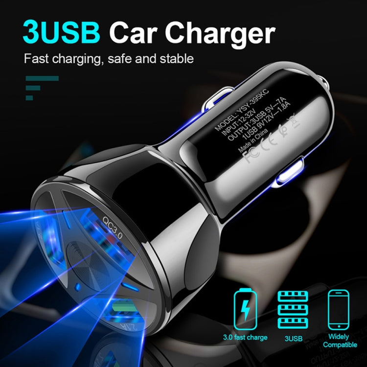YSY-395KC QC3.0 3 USB 35W High Power Vehicle Charger / Mobile Phone Tablet Universal Vehicle Charger(White) - Car Charger by PMC TechLife | Online Shopping South Africa | PMC TechLife