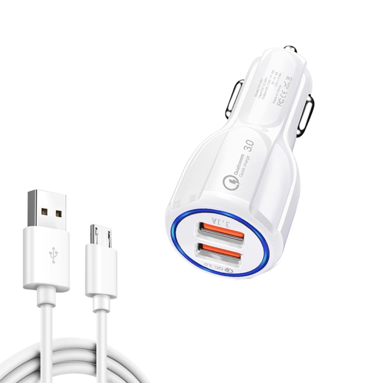 Qc3.0 Dual USB Car Charger + Micro USB Fast Charging Cable Car Charging Kit(Black) - Car Charger by PMC TechLife | Online Shopping South Africa | PMC TechLife
