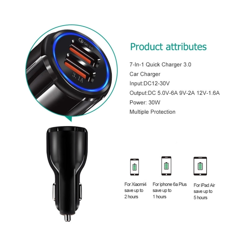 Qc3.0 Dual USB Car Charger + Micro USB Fast Charging Cable Car Charging Kit(Black) - Car Charger by PMC TechLife | Online Shopping South Africa | PMC TechLife