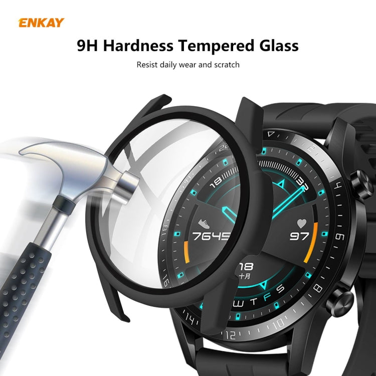 For Huawei Watch GT 2 42mm ENKAY Hat-Prince ENK-AC8201 Full Coverage PC Frosted Case + 9H Tempered Glass Protector(Pink) - Watch Cases by ENKAY | Online Shopping South Africa | PMC TechLife | Buy Now Pay Later Mobicred