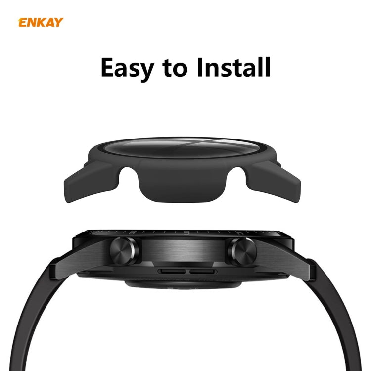 For Huawei Watch GT 2 42mm ENKAY Hat-Prince ENK-AC8201 Full Coverage PC Frosted Case + 9H Tempered Glass Protector(Pink) - Watch Cases by ENKAY | Online Shopping South Africa | PMC TechLife | Buy Now Pay Later Mobicred