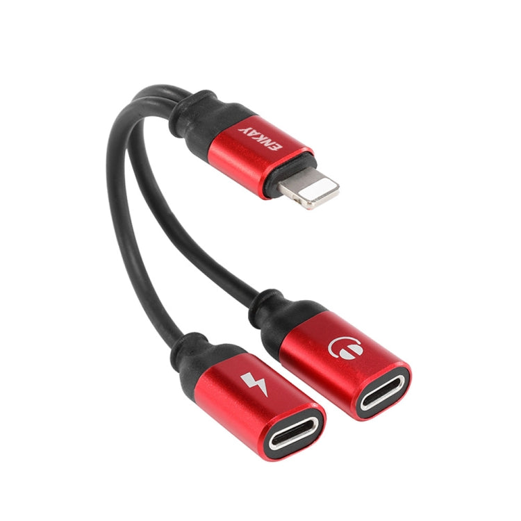 ENKAY ENK-AT104 8 Pin to Dual 8 Pin Charging Listen to Songs Aluminum Alloy Adapter Conversion Cable(Red) - Earphone Adapter by ENKAY | Online Shopping South Africa | PMC Jewellery