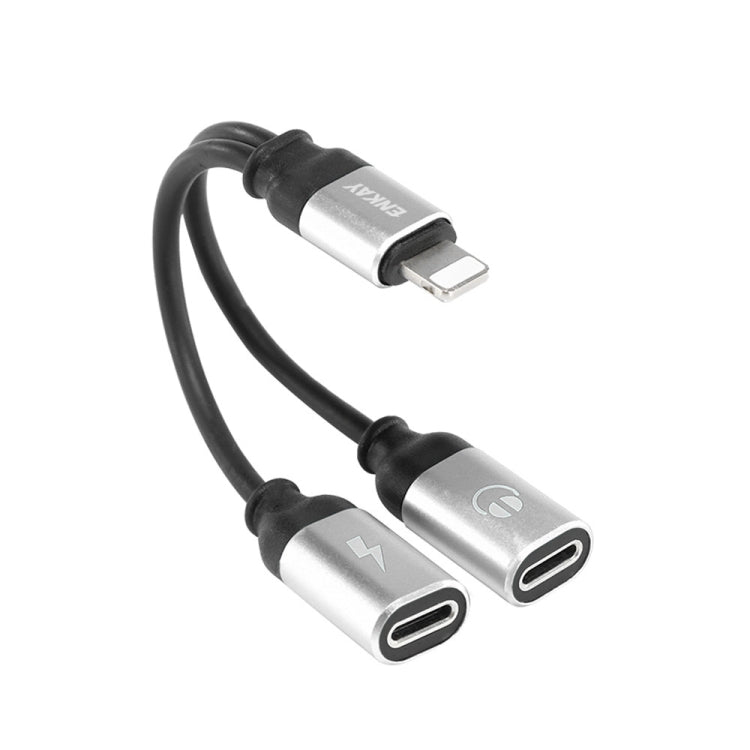 ENKAY ENK-AT104 8 Pin to Dual 8 Pin Charging Listen to Songs Aluminum Alloy Adapter Conversion Cable(Silver) - Earphone Adapter by ENKAY | Online Shopping South Africa | PMC TechLife | Buy Now Pay Later Mobicred