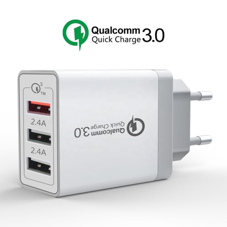 SDC-30W 2 in 1 USB to USB-C / Type-C Data Cable + 30W QC 3.0 USB + 2.4A Dual USB 2.0 Ports Mobile Phone Tablet PC Universal Quick Charger Travel Charger Set, EU Plug - free shipping - PMC TechLife - Order now!
