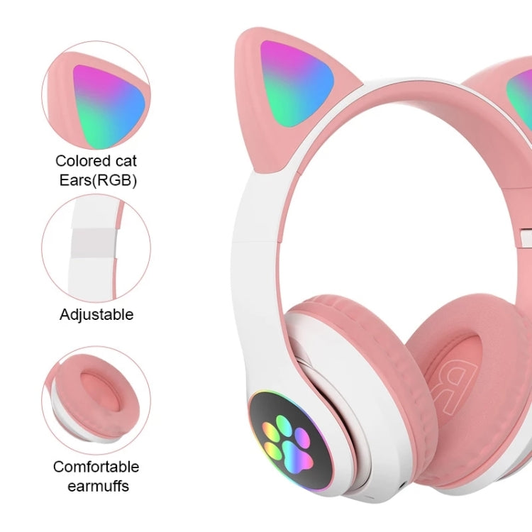 T&G TN-28 3.5mm Bluetooth 5.0 Dual Connection RGB Cat Ear Bass Stereo Noise-cancelling Headphones Support TF Card With Mic(Black) - free shipping - PMC TechLife - Order now!