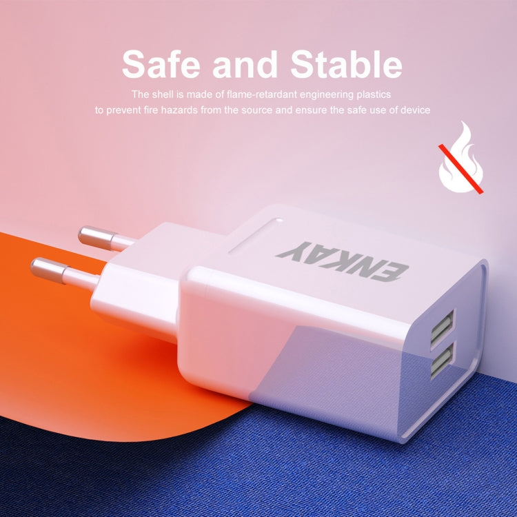 ENKAY Hat-Prince T003-1 10.5W 2.1A Dual USB Charging EU Plug Travel Power Adapter With 2.1A 1m Micro USB Cable - USB Charger by ENKAY | Online Shopping South Africa | PMC TechLife | Buy Now Pay Later Mobicred