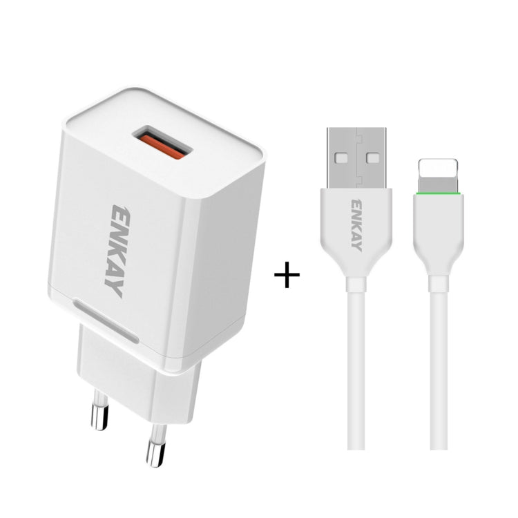 ENKAY Hat-Prince T033 18W 3A QC3.0 Fast Charging Power Adapter EU Plug Portable Travel Charger With 3A 1m 8 Pin Cable - free shipping - PMC TechLife - Order now!