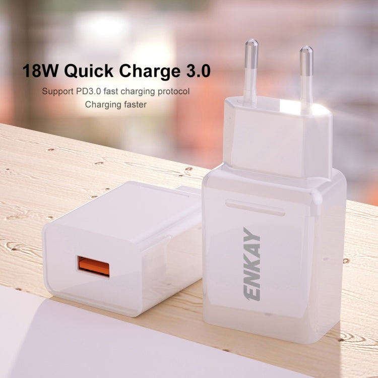 ENKAY Hat-Prince T033 18W 3A QC3.0 Fast Charging Power Adapter EU Plug Portable Travel Charger With 3A 1m 8 Pin Cable - free shipping - PMC TechLife - Order now!
