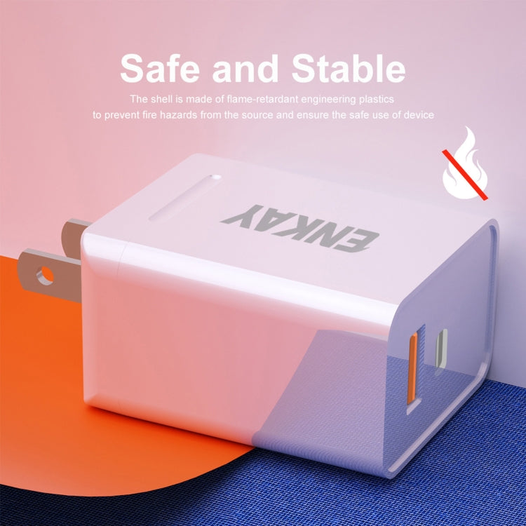 ENKAY Hat-Prince U033 18W 3A PD + QC3.0 Dual USB Fast Charging Power Adapter US Plug Portable Travel Charger With 1m 3A 8 Pin Cable - USB Charger by ENKAY | Online Shopping South Africa | PMC TechLife | Buy Now Pay Later Mobicred
