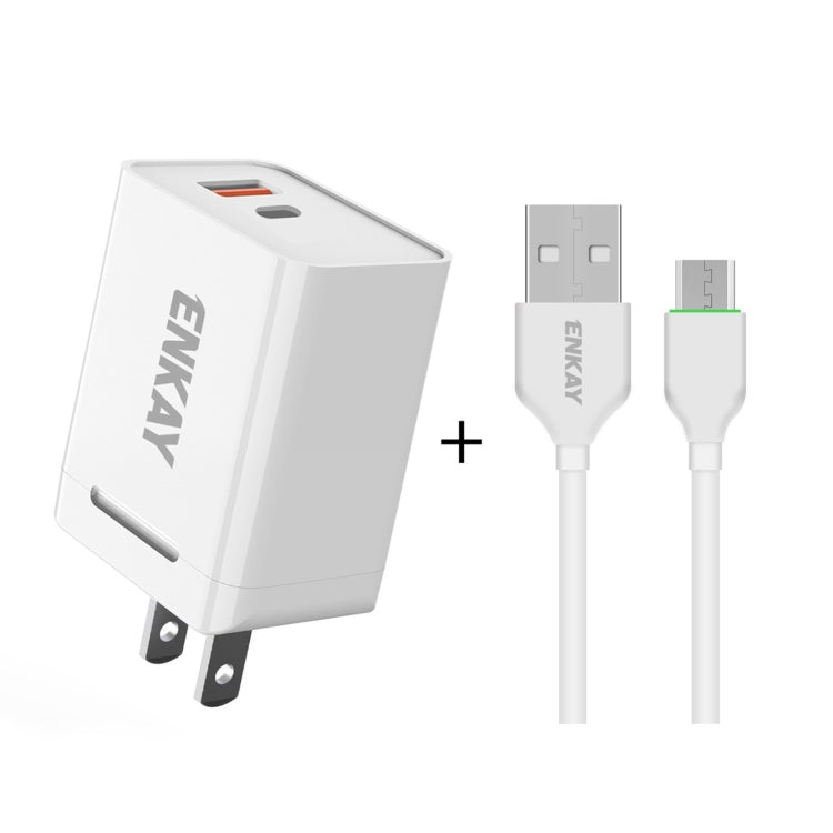 ENKAY Hat-Prince U033 18W 3A PD + QC3.0 Dual USB Fast Charging Power Adapter US Plug Portable Travel Charger With 1m 3A Micro USB Cable - free shipping - PMC TechLife - Order now!