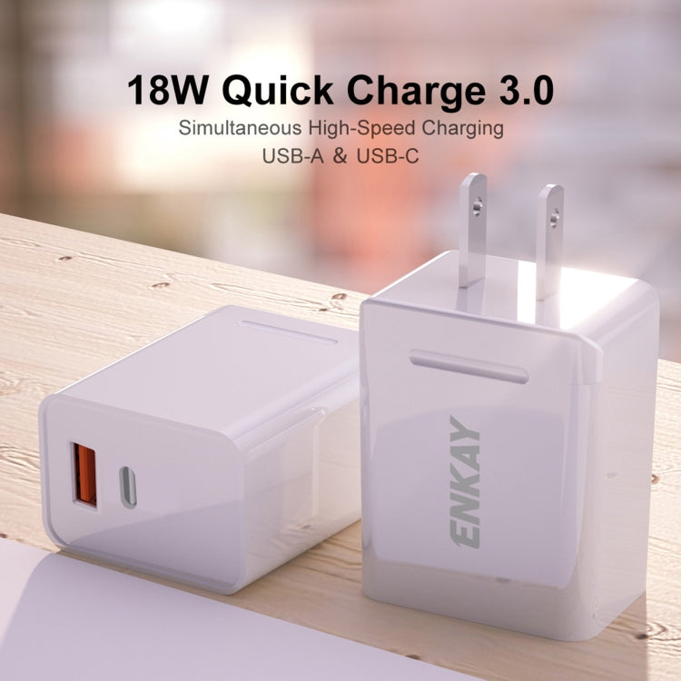 ENKAY Hat-Prince U033 18W 3A PD + QC3.0 Dual USB Fast Charging Power Adapter US Plug Portable Travel Charger With 1m 3A Micro USB Cable - free shipping - PMC TechLife - Order now!