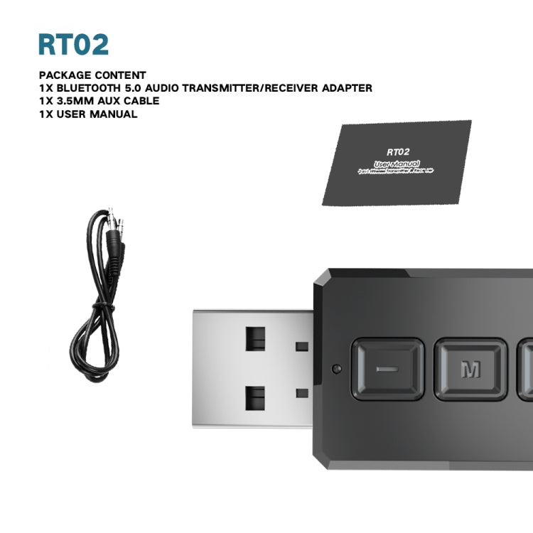 RT02 USB Bluetooth Audio Adapter Receives Transmits 2-in-1 Bluetooth 5.0 Hands-free Talk Car Bluetooth Receiver - Audio Receiver Transmitter by PMC Jewellery | Online Shopping South Africa | PMC Jewellery