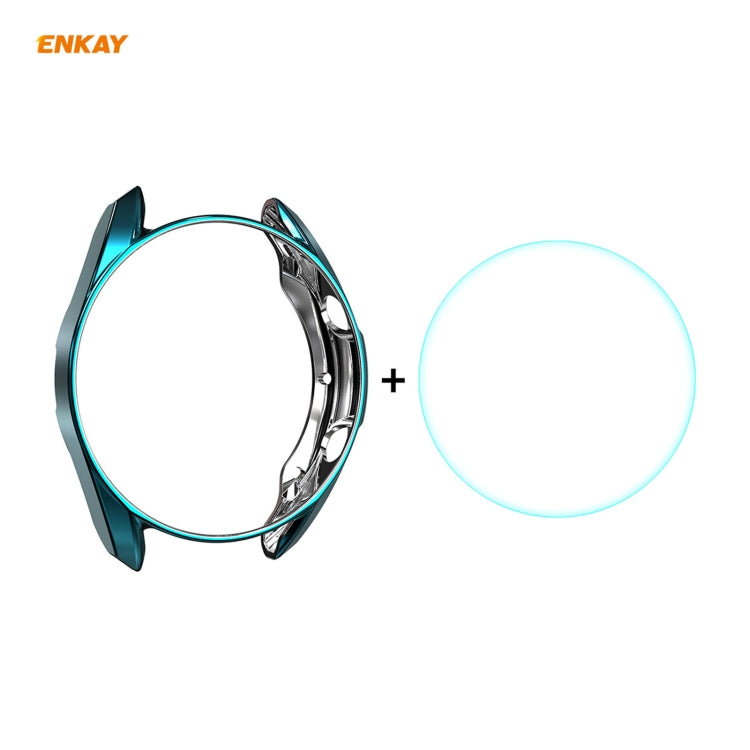 For Samsung Galaxy Watch 3 41mm 2 in 1 ENKAY Hat-Prince Electroplate Soft TPU Case + 0.2mm 9H 2.15D Curved Edge Tempered Glass Film(Cyan) - free shipping - PMC TechLife - Order now!