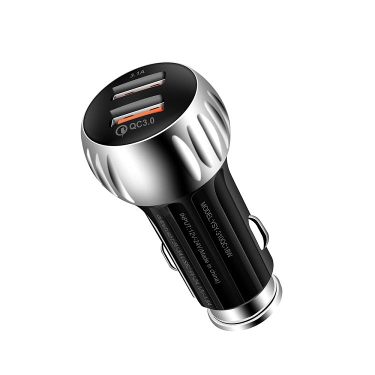 YSY-310QC18W QC3.0 Dual Port USB Car Charger + 3A USB to 8 Pin Data Cable, Cable Length: 1m(Black) - Car Charger by PMC TechLife | Online Shopping South Africa | PMC TechLife