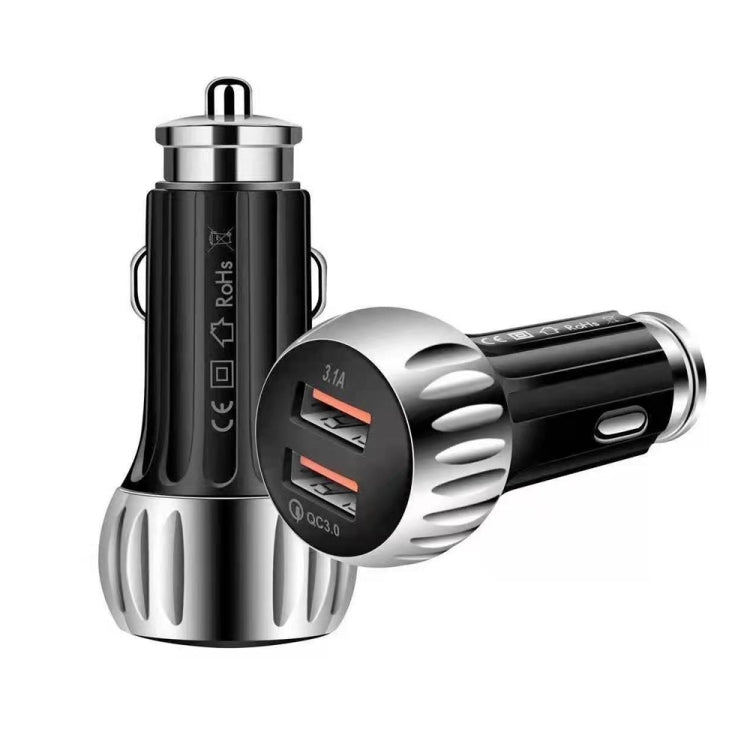 YSY-310QC18W QC3.0 Dual Port USB Car Charger + 3A USB to Micro USB Data Cable, Cable Length: 1m(Black) - Car Charger by PMC TechLife | Online Shopping South Africa | PMC TechLife